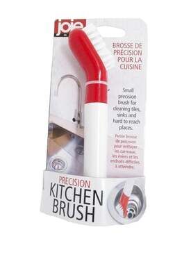 Joie Precision Kitchen Brush — Small Grout & Sink Cleaning Tool, Red/White